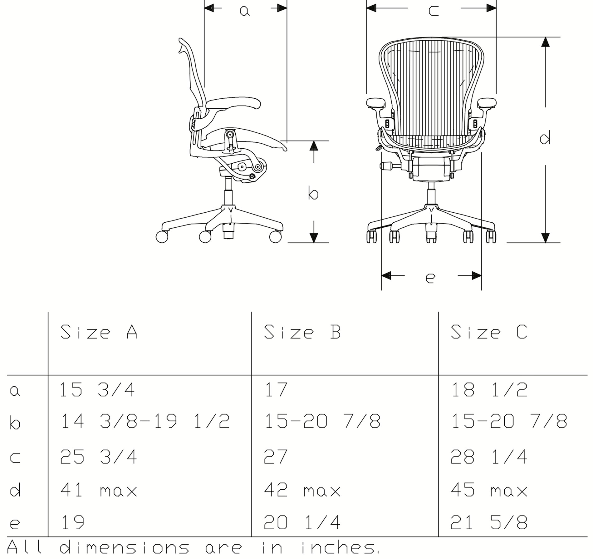 クラシックアーロンチェアのサイズ